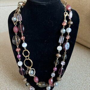 Lia Sophia BEAUJOLAIS Necklace Long Acrylic & Resin Beads Gold-tone Chain Retire